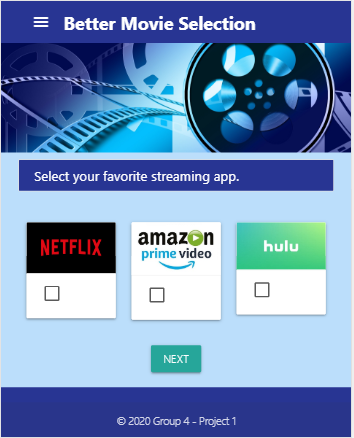 Movie Selection App Homepage