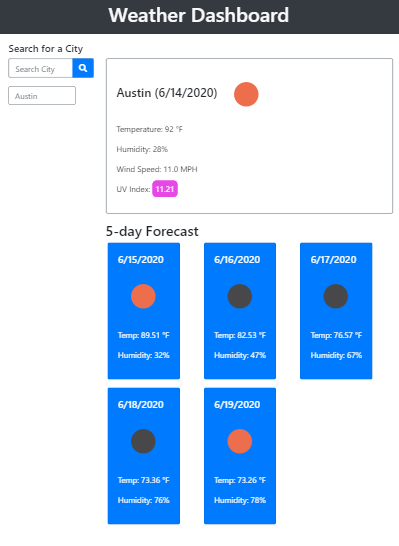 Weather Dashboard Homepage